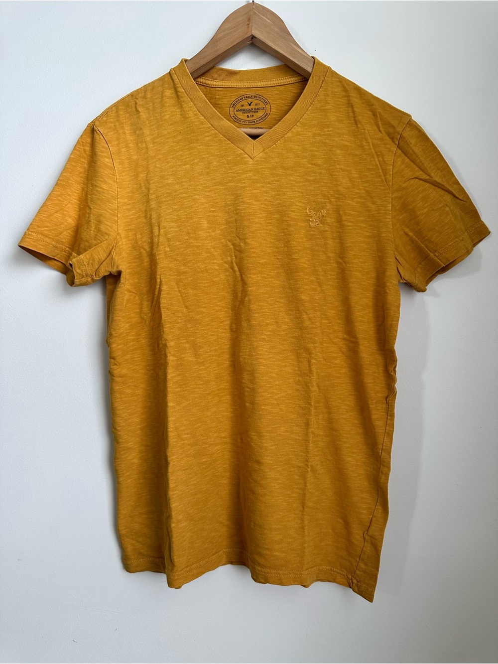 American Eagle Outfitters Vintage Men's Mustard V-Neck Short Sleeve Shirt